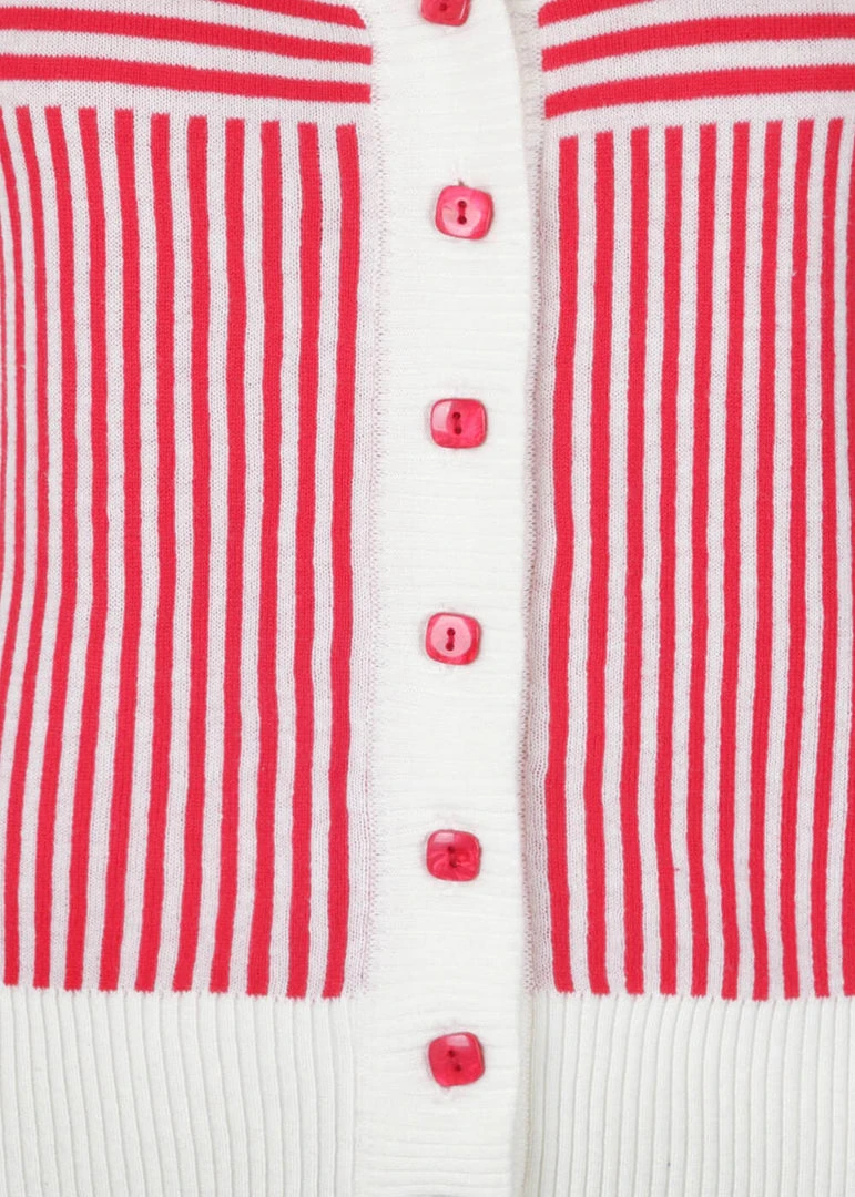 New In Collectif Ludovica Striped 40's Cardigan Red White