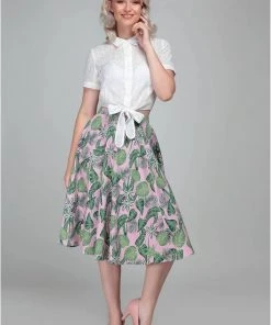 Collectif Matilde Pink Forest 50's Swing Skirt Pink