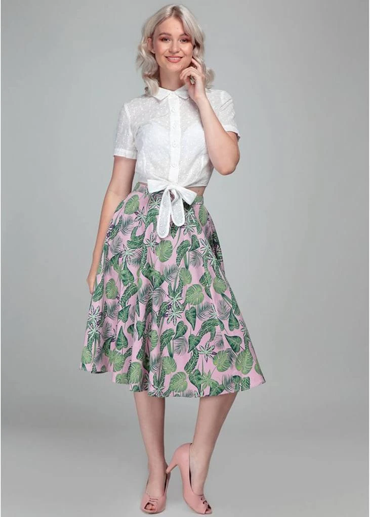 Collectif Matilde Pink Forest 50's Swing Skirt Pink