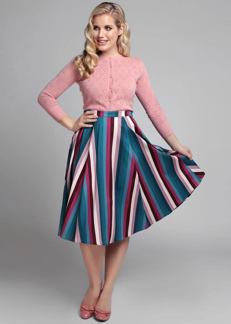 New In Collectif Matilde Paradise Stripe 50's Swing Skirt Multi
