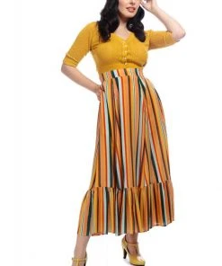 Collectif Katrina Sahara Stripe 60's Skirt Multi New In