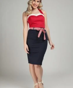 Collectif Marinella 40's Pencil Skirt Navy