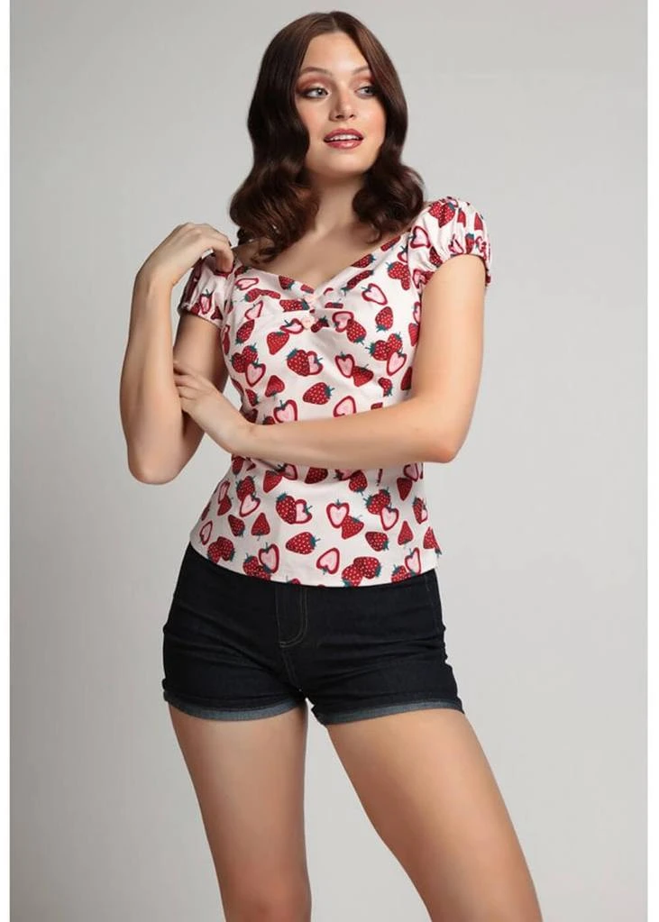 Collectif Dolores Strawberry 50's Top Pink New In