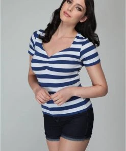 New In Collectif Carina Striped 's T-Shirt Navy Wit