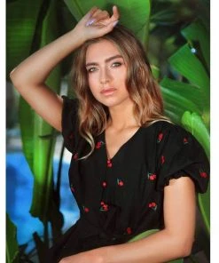 Collectif Mimma Mimi Cherries 40's Blouse Black New In