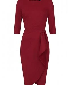 New In Collectif Chantelle 50's Pencil Dress Burgundy