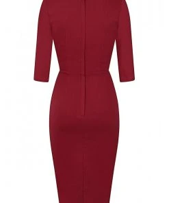 New In Collectif Chantelle 50's Pencil Dress Burgundy