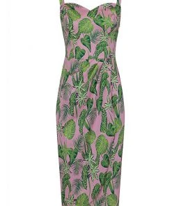 Collectif Mahina Pink Forest 50's Pencil Dress Pink New In