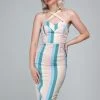 Collectif Kiana Teacup Stripe 50's Pencil Dress Multi New In