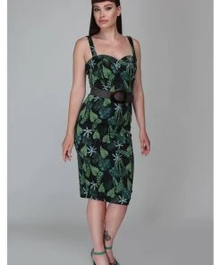 New In Collectif Kiana Black Forest 50's Pencil Dress Black