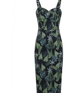 New In Collectif Kiana Black Forest 50's Pencil Dress Black