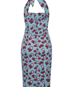Collectif Wanda Strawberry 50's Pencil Dress Blue