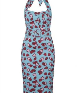 Collectif Wanda Strawberry 50's Pencil Dress Blue