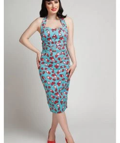 Collectif Wanda Strawberry 50's Pencil Dress Blue