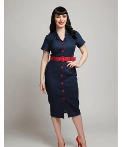 Collectif Maura Denim 60's Pencil Dress Navy