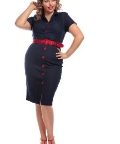 Collectif Maura Denim 60's Pencil Dress Navy