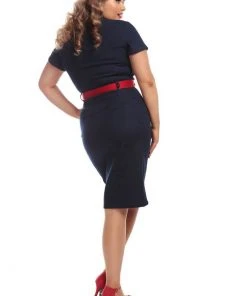 Collectif Maura Denim 60's Pencil Dress Navy