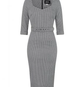 Collectif Katya Houndstooth 60's Pencil Dress Black White New In