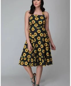 New In Collectif Maggie Sunflower 50's Swing Dress Black