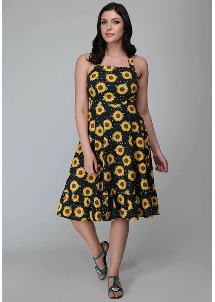 New In Collectif Maggie Sunflower 50's Swing Dress Black