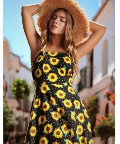 New In Collectif Maggie Sunflower 50's Swing Dress Black