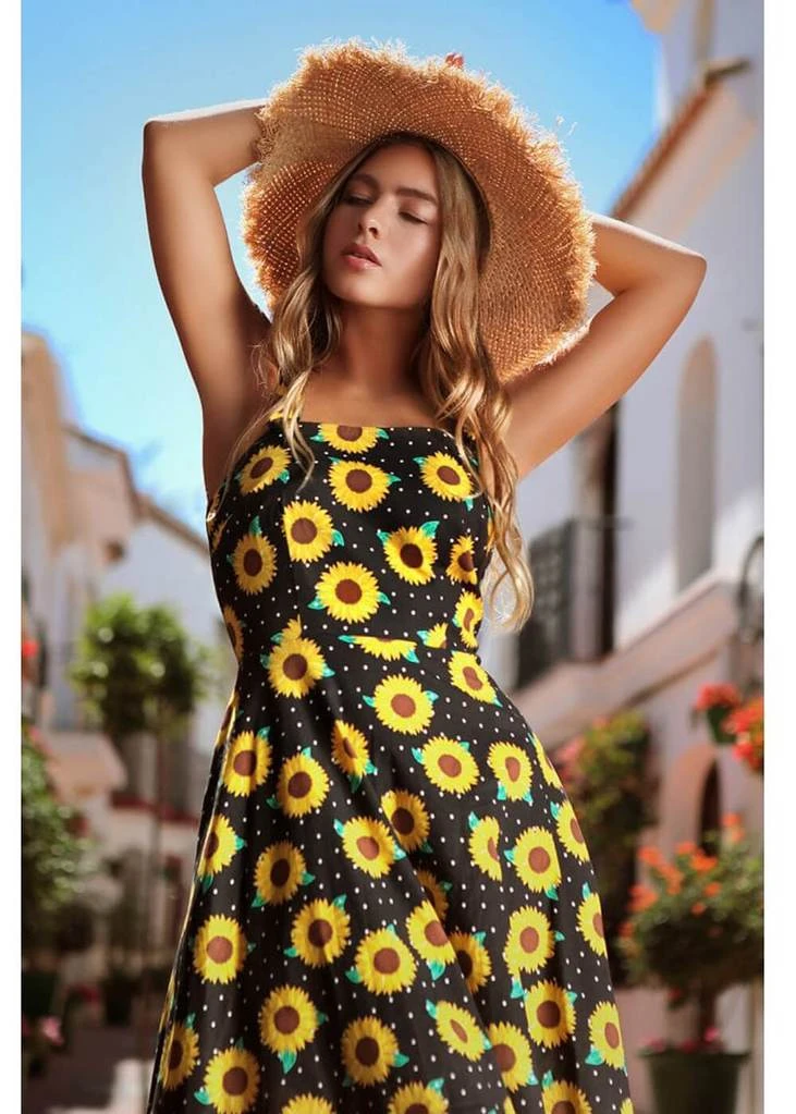 New In Collectif Maggie Sunflower 50's Swing Dress Black