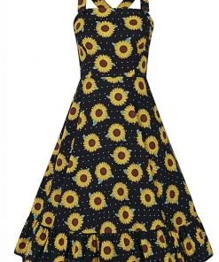New In Collectif Maggie Sunflower 50's Swing Dress Black