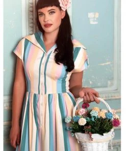 Collectif Judy Teacup Stripe 50's Swing Dress Multi