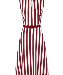 Collectif Adalaide Deckchair Stripe 40's Swing Dress Burgundy New In