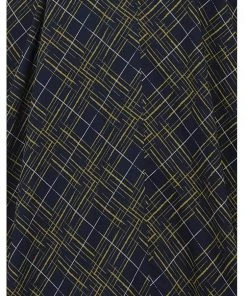 Collectif Dolores Hatch Check 50's Swing Dress Navy New In