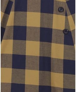 New In Collectif Sara Forest Check 50's Swing Jurk Navy Mosterd