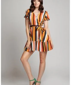 New In Collectif Molly Tropical Stripe 60's Dress Multi