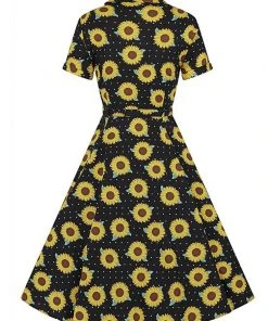 Collectif Caterina Sunflower 50's Swing Dress Black New In