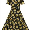 Collectif Caterina Sunflower 50's Swing Dress Black New In