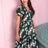 Collectif Caterina Vintage Bloom 40's Swing Dress Green