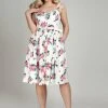 New In Collectif Jemima Floral 50's Swing Dress White
