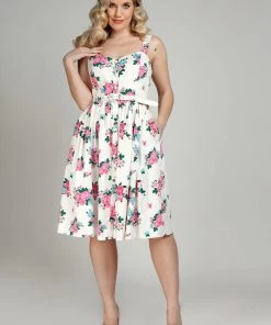 New In Collectif Jemima Floral 50's Swing Dress White