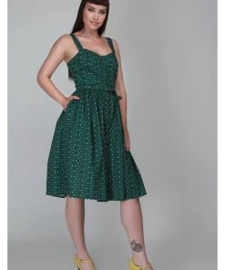 Collectif Jemima Polkadot 50's Swing Dress Green