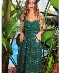 Collectif Jemima Polkadot 50's Swing Dress Green