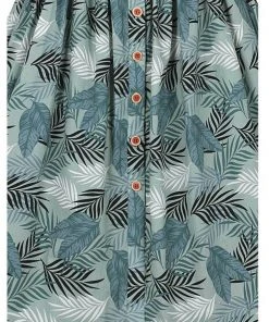 Collectif Jemima Cool Palm 50's Swing Dress Green