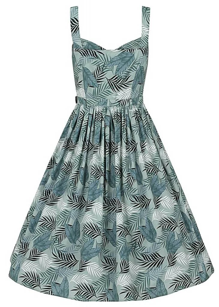 Collectif Jemima Cool Palm 50's Swing Dress Green