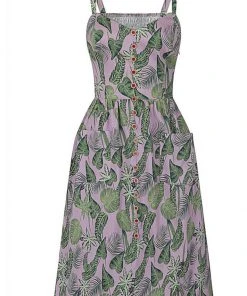 Collectif Kimberly Pink Forest 50's Swing Dress Pink New In