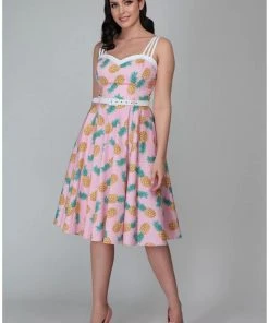 New In Collectif Nova Pineapple 50's Swing Dress Pink