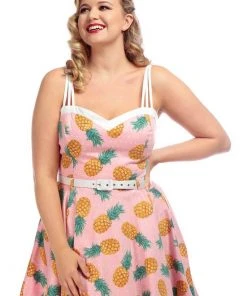 New In Collectif Nova Pineapple 50's Swing Dress Pink