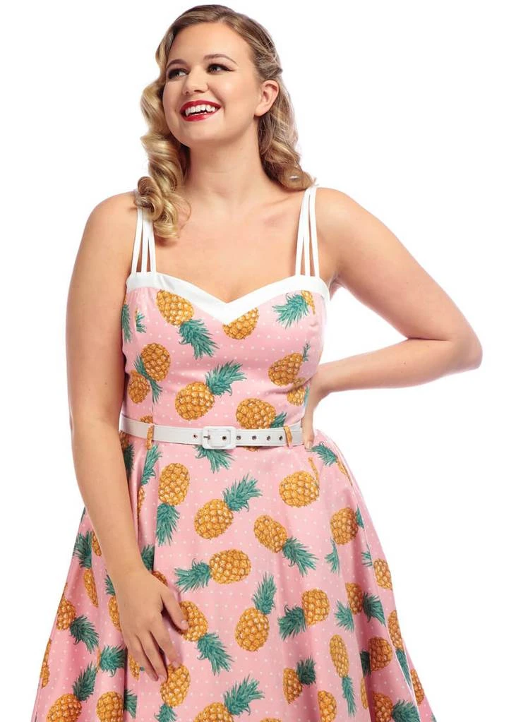 New In Collectif Nova Pineapple 50's Swing Dress Pink