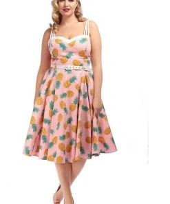 New In Collectif Nova Pineapple 50's Swing Dress Pink