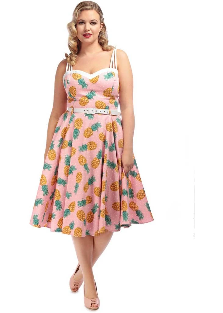 New In Collectif Nova Pineapple 50's Swing Dress Pink