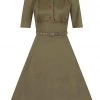 New In Collectif Doriane Strawberry 40's Swing Dress Green