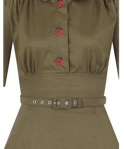 New In Collectif Doriane Strawberry 40's Swing Dress Green