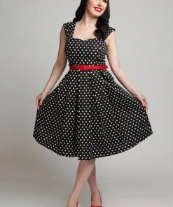 New In Collectif Jill Polkadot 50's Swing Dress Black